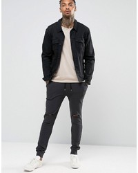 Asos Super Skinny Joggers With Knee Rips In Washed Black