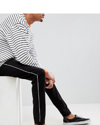 ASOS DESIGN Tall Skinny Woven Joggers In Black With White Piping