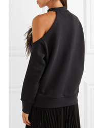 Christopher Kane Cold Shoulder Embellished Cotton Jersey Sweatshirt Black