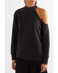 Christopher Kane Cold Shoulder Embellished Cotton Jersey Sweatshirt Black