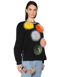 Fendi Cotton Jersey Sweatshirt W Fur Pompoms