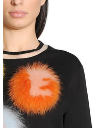 Fendi Cotton Jersey Sweatshirt W Fur Pompoms