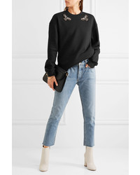 Markus Lupfer Daria Embellished Cotton Jersey Sweatshirt Black
