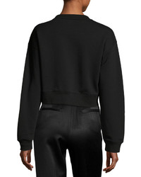 Francesco Scognamiglio Floral Embellished Cropped Cotton Sweatshirt Black
