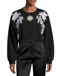 Francesco Scognamiglio Floral Embellished Cropped Cotton Sweatshirt Black