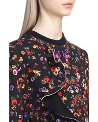 Givenchy Floral Print Ruffle Bonded Sweatshirt