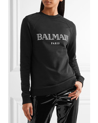 Balmain Printed Cotton Jersey Sweatshirt Black