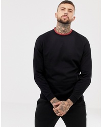 ASOS DESIGN Sweatshirt With Contrast Ringer In Black Rooney
