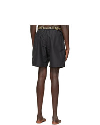 Versace Underwear Black Long Greca Border Swim Shorts