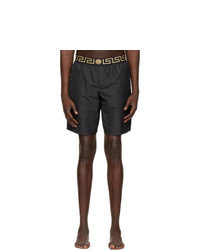 Versace Underwear Black Long Greca Border Swim Shorts