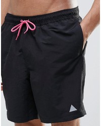 Asos Brand Mid Length Swim Shorts In Black With Triangle Logo