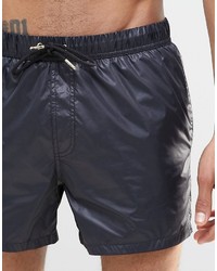 Asos Brand Short Length Swim Shorts In Black Wet Look Fabric