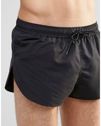 Asos Brand Super Short Length Swim Shorts In Black With Extreme Side Split
