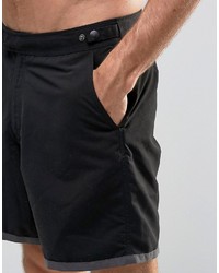 Asos Swim Shorts With Fixed Waistband In Black In Mid Length
