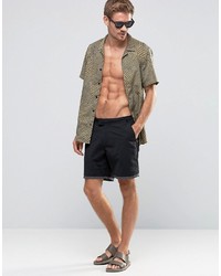Asos Swim Shorts With Fixed Waistband In Black In Mid Length