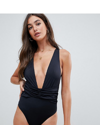 Asos Tall Asos Design Tall Recycled Plunge Ruched Front Swimsuit