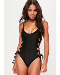 Missguided Black Tie Side Swimsuit
