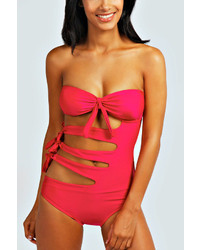 Boohoo Assuan Cut Side And Tie Swimsuit