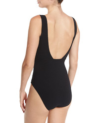 Karla Colletto Delphine V Neck Zip Front One Piece Swimsuit