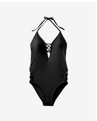 Express Lace Up Halter One Piece Swimsuit