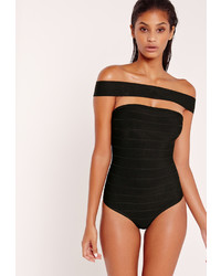 Missguided Bandage Bardot Swimsuit Black