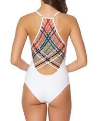 Red Carter Woven Back One Piece Swimsuit