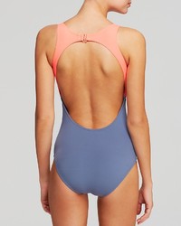 DKNY Zipper Down High Neck Maillot One Piece Swimsuit