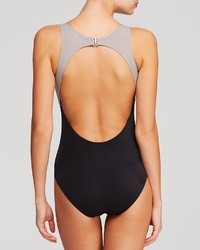 DKNY Zipper Down High Neck Maillot One Piece Swimsuit