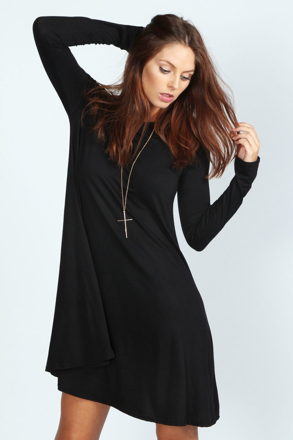 black long sleeve swing dress