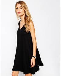 black v neck swing dress