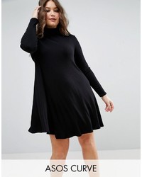 Asos Curve Curve Swing Dress In Rib With Long Sleeve