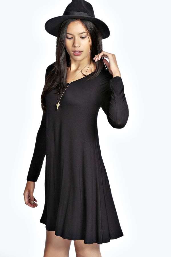 black long sleeve swing dress