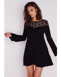 Missguided Cheesecloth Crochet Trim Swing Dress Black