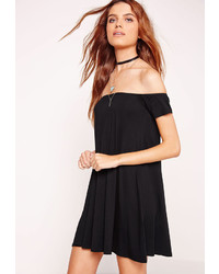 Missguided Petite Bardot Short Sleeve Swing Dress Black