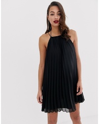 ASOS DESIGN Pleated Mini Trapeze Dress With Lace Up Back Detail