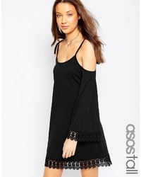 Asos Tall Swing Dress With Cold Shoulder And Flared Sleeve And Lace Trim