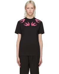 MCQ Alexander Ueen Black Embroidered Swallows T Shirt