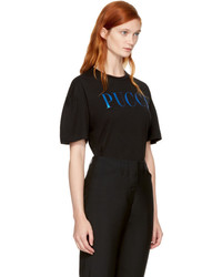 Emilio Pucci Black And Blue Glitter Logo T Shirt