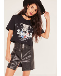 Missguided Black Chicago Cropped T Shirt