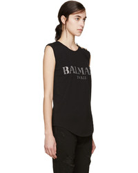 Balmain Black Crystal Logo T Shirt