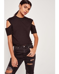 Missguided Black Open Sleeve Cropped T Shirt