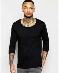 Asos Brand 34 Sleeve T Shirt With Scoop Neck In Black
