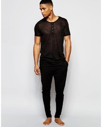 Asos Brand Loungewear Grandad T Shirt In Black Slub Fabric