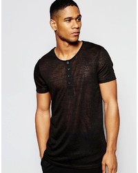 Asos Brand Loungewear Grandad T Shirt In Black Slub Fabric