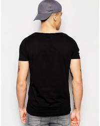 Asos Brand T Shirt With Boat Neck In Black