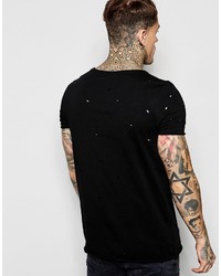 Asos Brand T Shirt With Distressing And Raw Edge In Black
