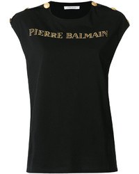 PIERRE BALMAIN Buttoned Shoulders Logo T Shirt