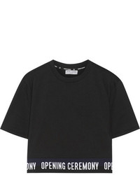 Opening Ceremony Cropped Cotton Jersey T Shirt Black
