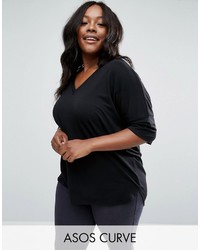 Asos Curve Curve Oversized T Shirt In Rib With Dip Back