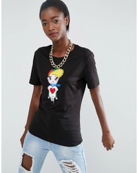 Love Moschino Embroidered Fabric Girl T Shirt
